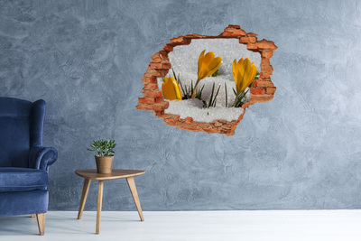 Grote 3D muursticker gat in de muur Lentebloemen in de sneeuw