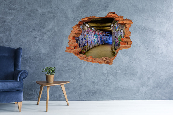 Grote 3D muursticker gat in de muur Graffiti in een stadstunnel