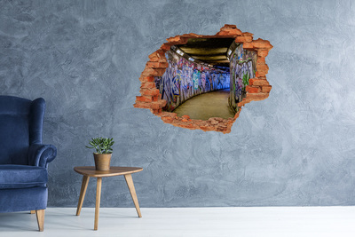Grote 3D muursticker gat in de muur Graffiti in een stadstunnel