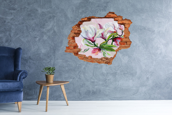 Grote 3D muursticker gat in de muur Een bloemenparadijs achter de muur.