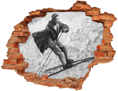 Vinyl muursticker 3D breekeffect Winterskiër in retrostijl