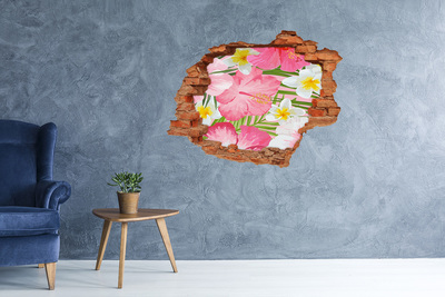 Grote 3D muursticker gat in de muur Een bloemenparadijs achter de muur.