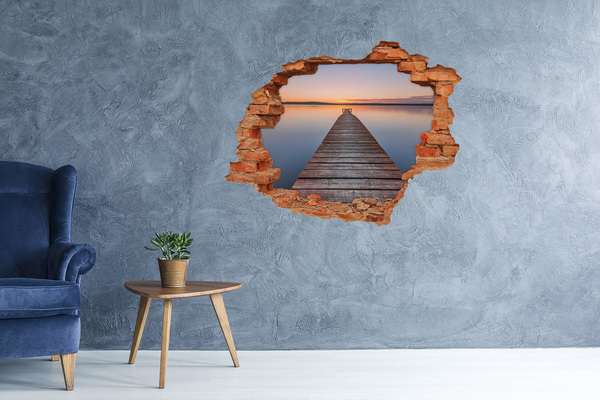 Vinyl muursticker 3D breekeffect Zonsondergang boven het meer