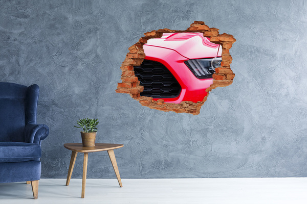 Grote 3D muursticker gat in de muur Rode sportwagen door een gat in de muur