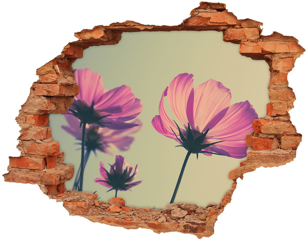 Vinyl muursticker 3D breekeffect Bloemen door een gat in de muur
