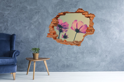 Vinyl muursticker 3D breekeffect Bloemen door een gat in de muur