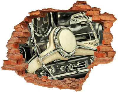 Grote 3D muursticker gat in de muur De stijlvolle cockpit van een klassieke auto