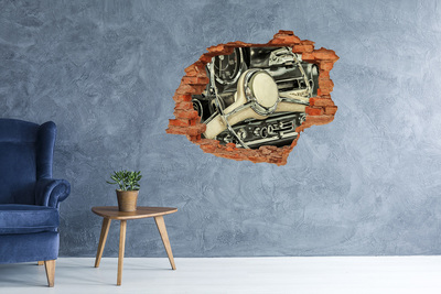 Grote 3D muursticker gat in de muur De stijlvolle cockpit van een klassieke auto