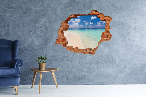 Vinyl muursticker 3D breekeffect Een paradijselijk strand met turquoise water.