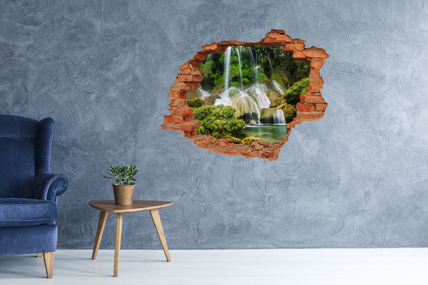 Grote 3D muursticker gat in de muur Waterval in de jungle
