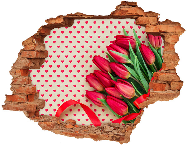 Grote 3D muursticker gat in de muur Tulpen in harten