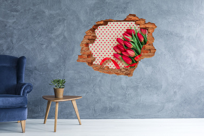 Grote 3D muursticker gat in de muur Tulpen in harten