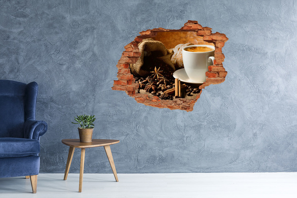 Grote 3D muursticker gat in de muur Koffie en vers brood
