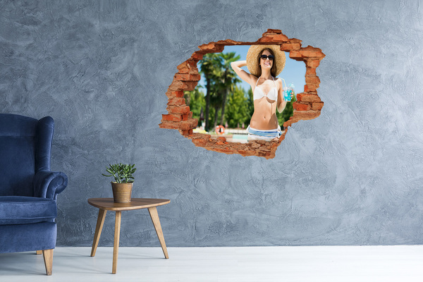 Grote 3D muursticker gat in de muur Caribische vakantie in de zon
