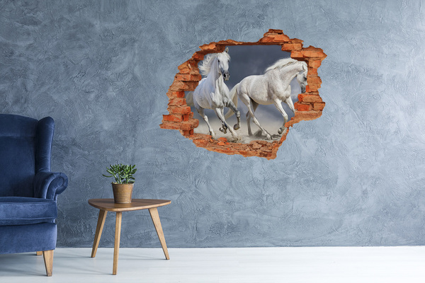 Grote 3D muursticker gat in de muur Een wit paard op de vlucht
