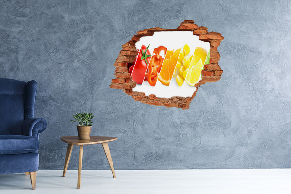 Grote 3D muursticker gat in de muur Fruitparadijs achter de muur