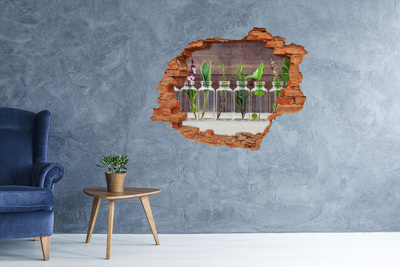 Vinyl muursticker 3D breekeffect Een groene oase in glazen potten.