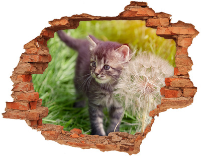 Vinyl muursticker 3D breekeffect Een kitten in de tuin