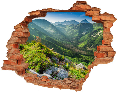 Grote 3D muursticker gat in de muur Berglandschap door een gat in de muur