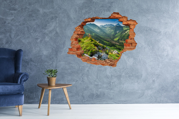 Grote 3D muursticker gat in de muur Berglandschap door een gat in de muur