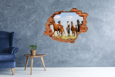 Vinyl muursticker 3D breekeffect Galopperende paarden in de wei