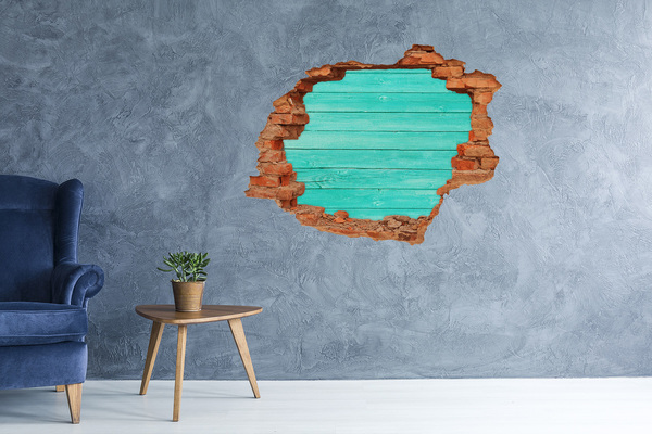 Vinyl muursticker 3D breekeffect Turkooizen plank in een gat in de muur