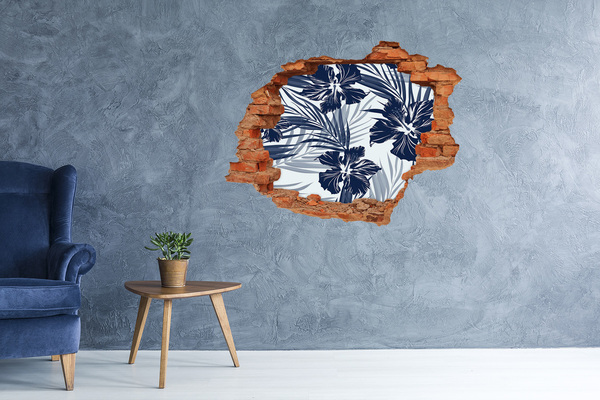 Grote 3D muursticker gat in de muur Tropisch paradijs met bloemen