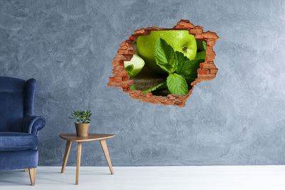 Grote 3D muursticker gat in de muur Groene appel met munt