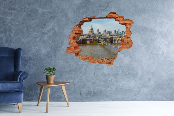 Grote 3D muursticker gat in de muur Uitzicht op Londen door een gat in de muur.