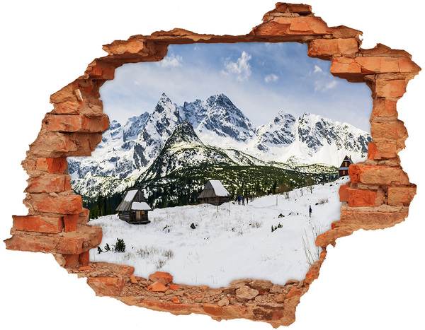 Grote 3D muursticker gat in de muur Winters berglandschap