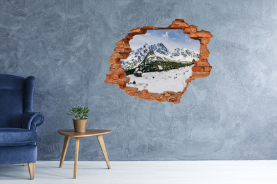Grote 3D muursticker gat in de muur Winters berglandschap