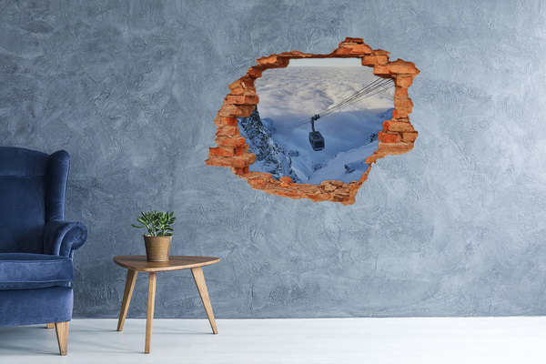Grote 3D muursticker gat in de muur Kabelbaan hoog boven de wolken