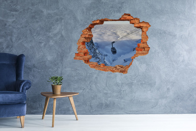 Grote 3D muursticker gat in de muur Kabelbaan hoog boven de wolken