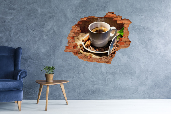Grote 3D muursticker gat in de muur Koffie met kaneel