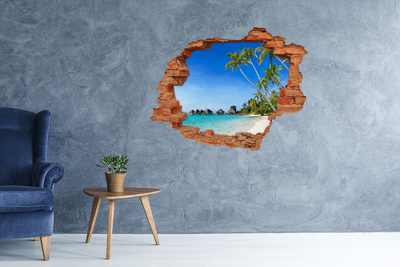 Vinyl muursticker 3D breekeffect Caribisch strand door een gat in de muur