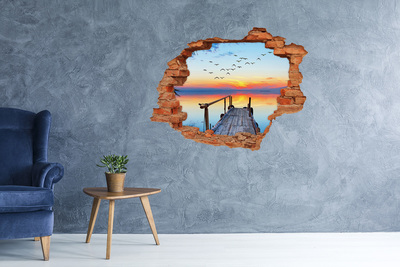 Grote 3D muursticker gat in de muur Zonsondergang boven het meer