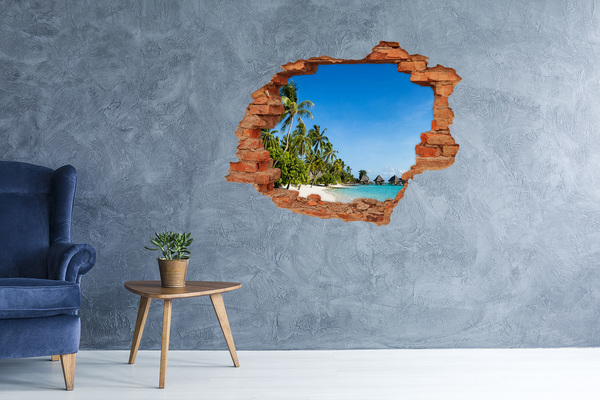 Grote 3D muursticker gat in de muur Tropisch strand met palmbomen