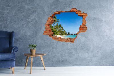 Grote 3D muursticker gat in de muur Tropisch strand met palmbomen