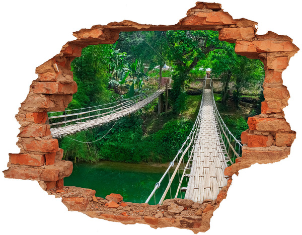 Grote 3D muursticker gat in de muur Groene brug in de jungle