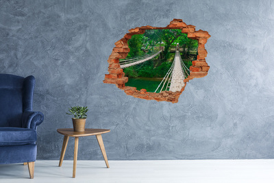 Grote 3D muursticker gat in de muur Groene brug in de jungle