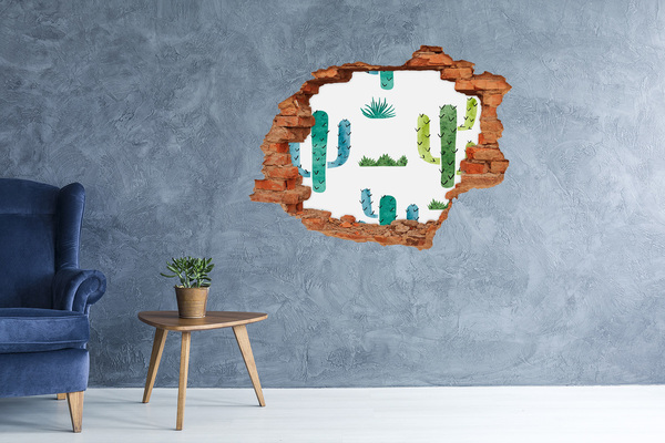 Grote 3D muursticker gat in de muur Groen landschap met cactussen