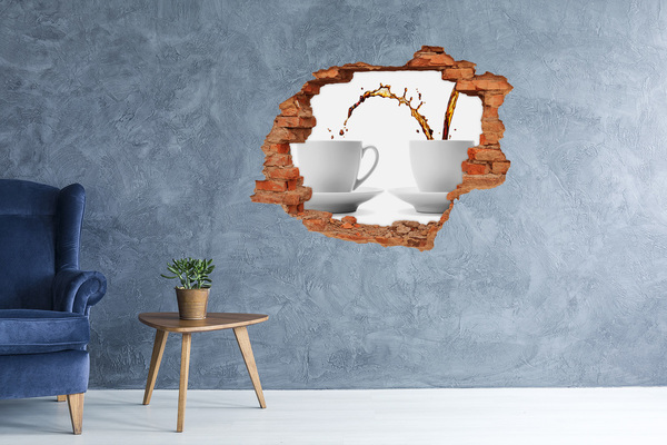 Grote 3D muursticker gat in de muur Koffie in een vervallen muur