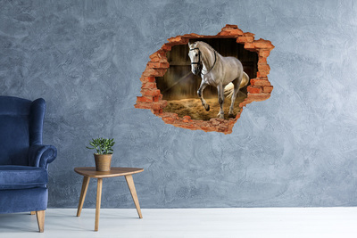 Grote 3D muursticker gat in de muur Een paard in de stal