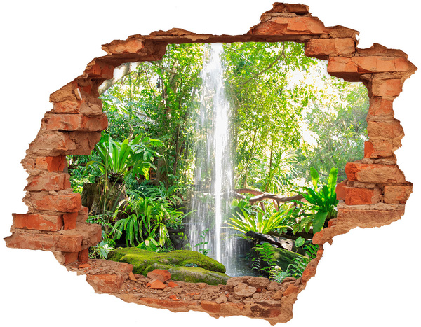 Grote 3D muursticker gat in de muur Tropische waterval in de jungle