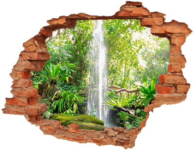 Grote 3D muursticker gat in de muur Tropische waterval in de jungle