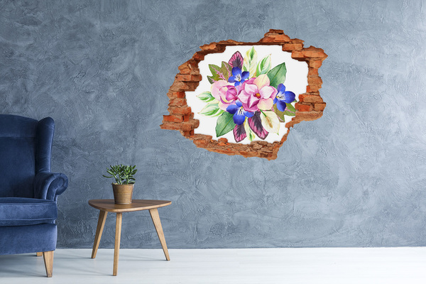 Grote 3D muursticker gat in de muur Bloemenexplosie in de muur