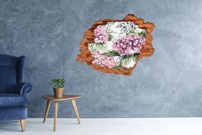Grote 3D muursticker gat in de muur Bloemenlandschap door een gat in de muur