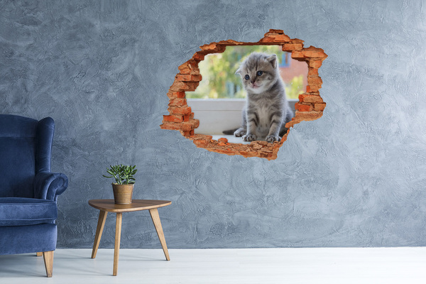 Grote 3D muursticker gat in de muur Kitten in een gat in de muur