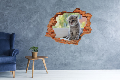 Grote 3D muursticker gat in de muur Kitten in een gat in de muur