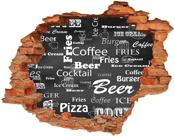 Vinyl muursticker 3D breekeffect Culinaire chaos in het gat